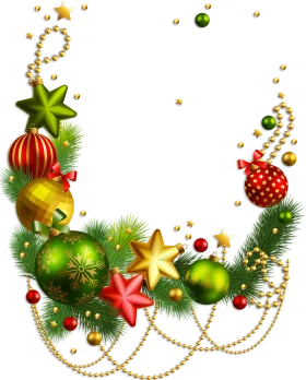Festive Christmas Border Clipart with Ornaments, Stars, and Pine Branches