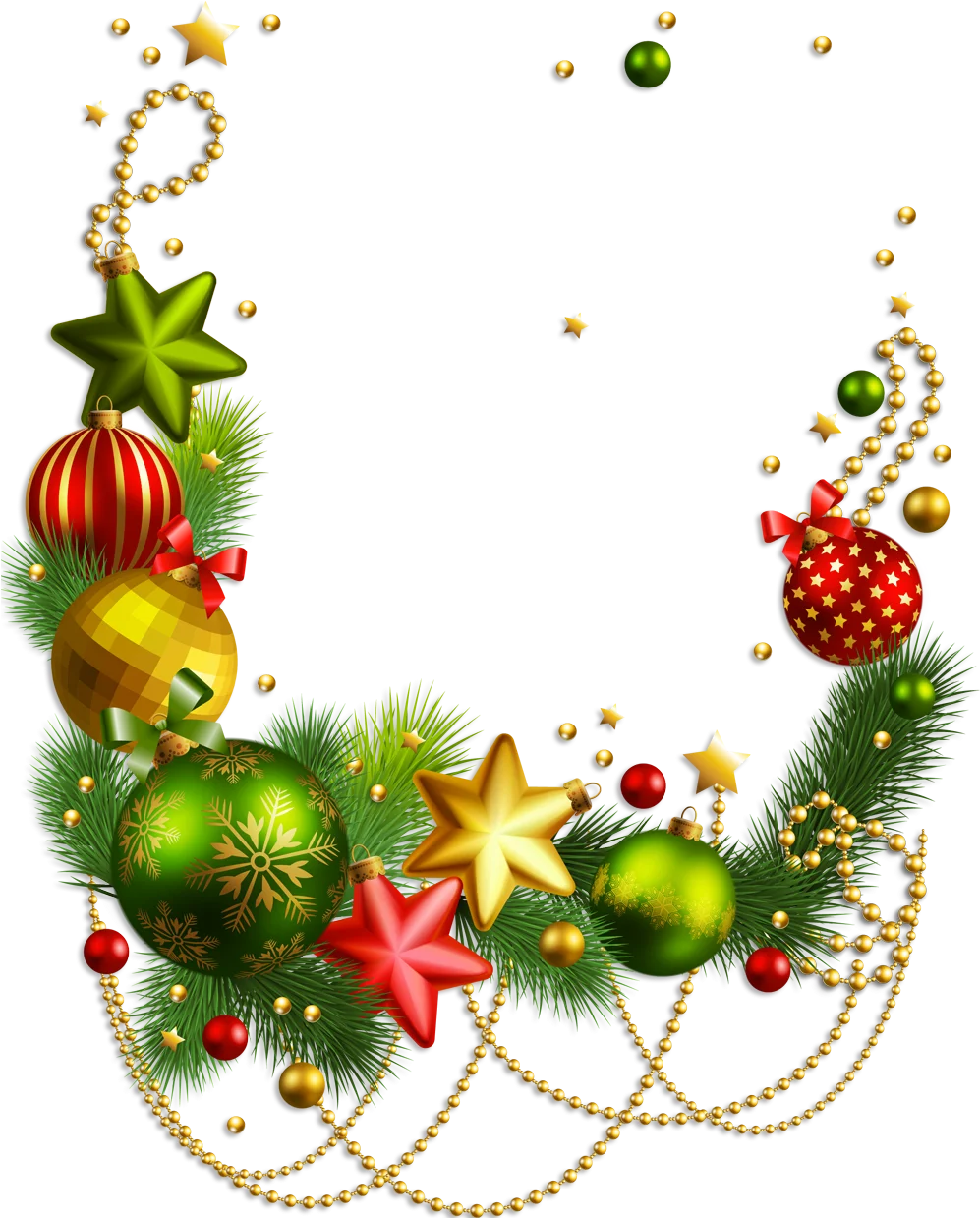 Festive Christmas Border Clipart with Ornaments, Stars, and Pine Branches