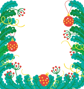 Festive Christmas Border Clipart with Whimsical Green Leaves and Red Ornaments