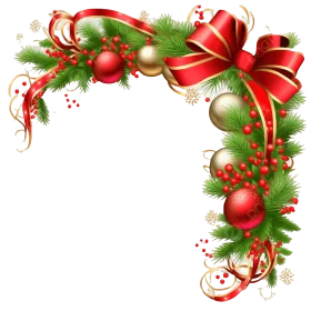 Festive Christmas Garland Clipart with Ribbons, Ornaments, and Pine Branches