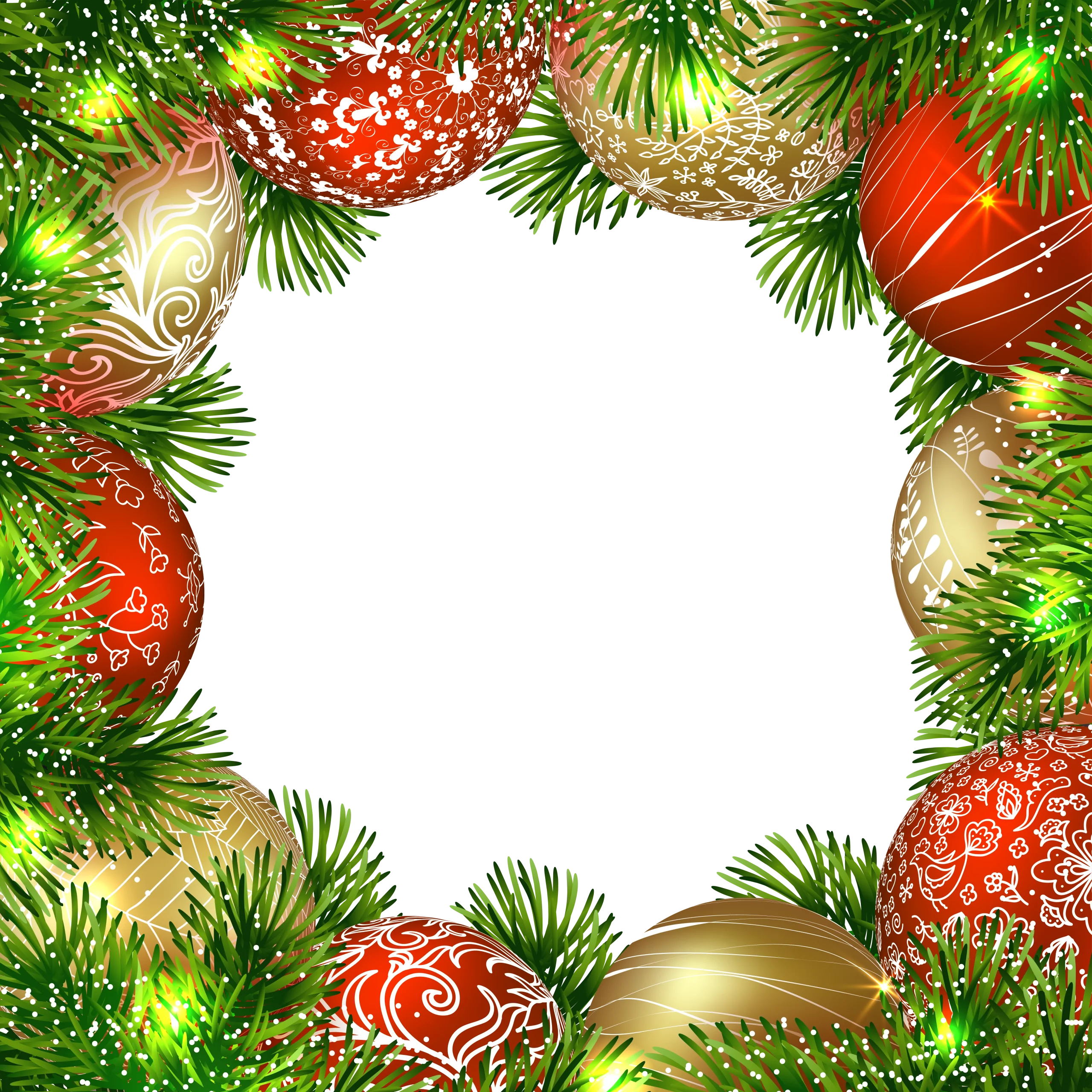 Festive Christmas Ornaments and Pine Branches Elegant Holiday Clipart Border Design