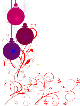Festive Christmas Ornaments and Swirling Floral Clipart Design with Elegant Curves
