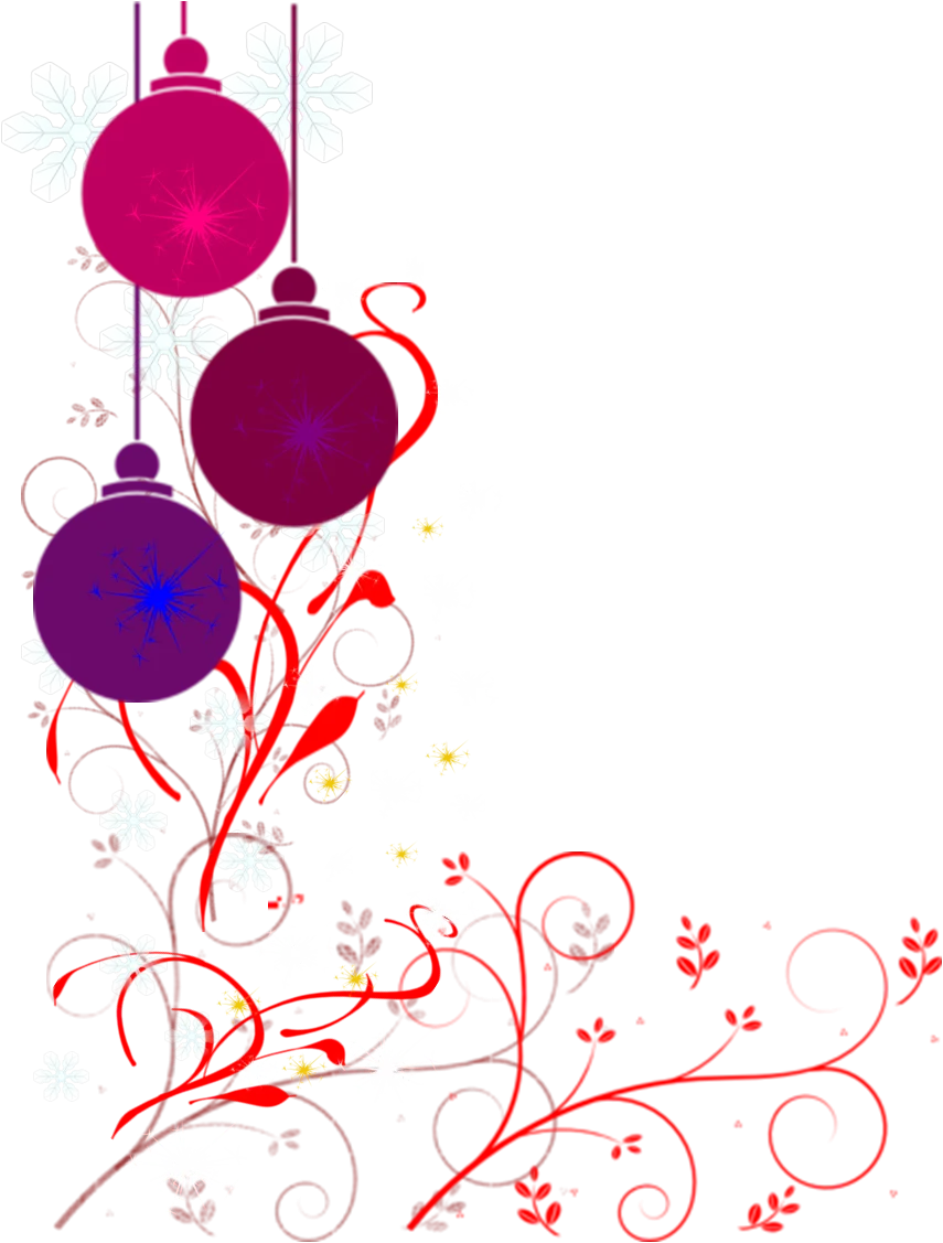 Festive Christmas Ornaments and Swirling Floral Clipart Design with Elegant Curves