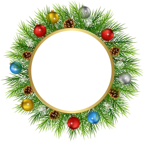 Festive Christmas Pine Wreath Border Clipart with Ornamental Decorations