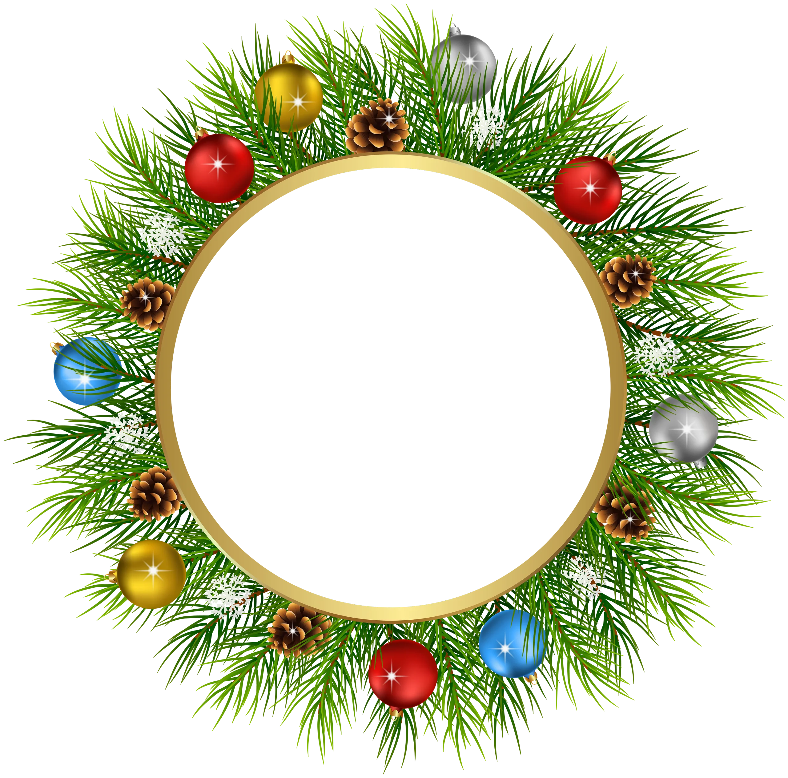 Festive Christmas Pine Wreath Border Clipart with Ornamental Decorations