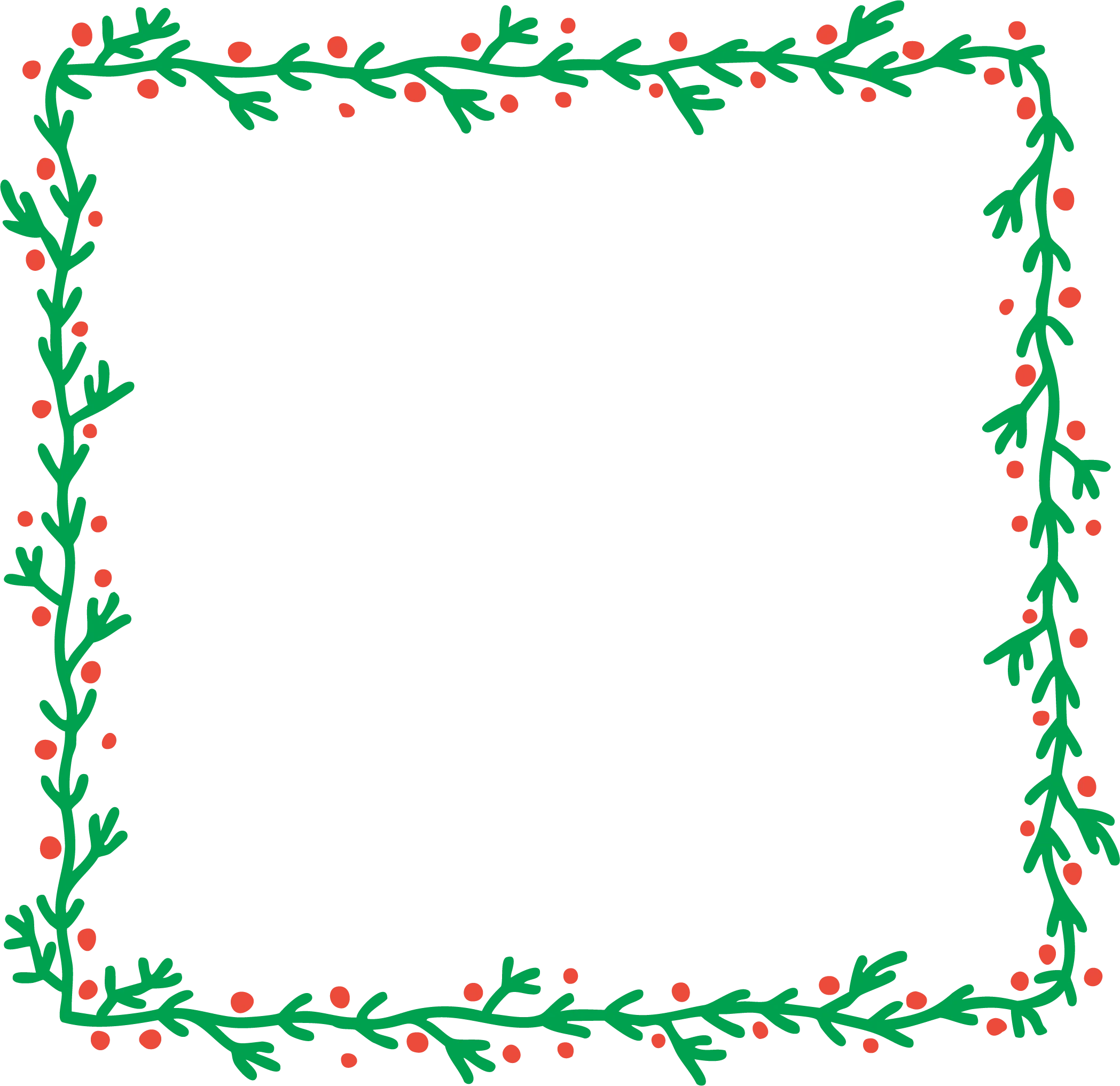 Festive Green and Red Christmas Border Clipart with Delicate Leaf Sprigs