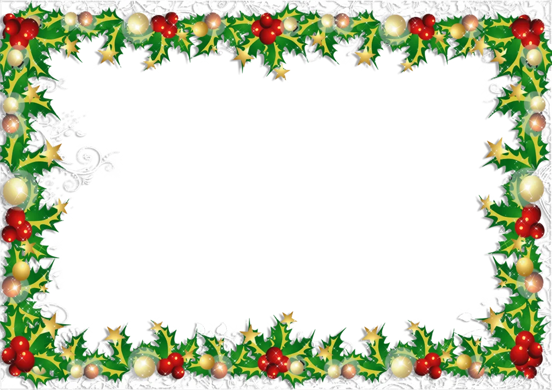 Festive Holly and Pine Christmas Border Clipart with Ornate Decorative Frame