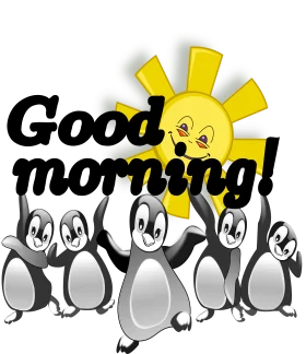 Cheerful Good Morning Clipart with Adorable Penguins and Sunshine