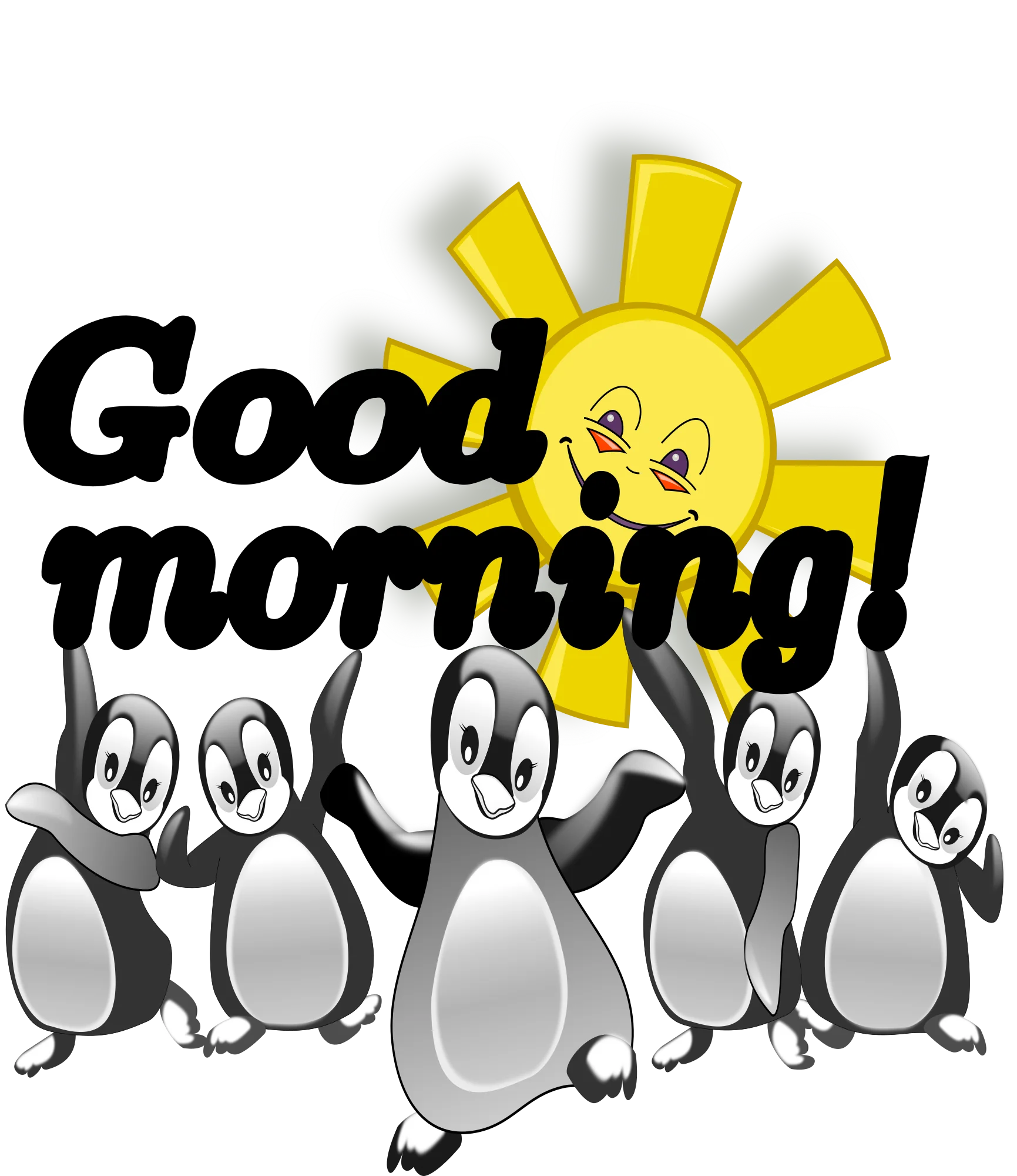 Cheerful Good Morning Clipart with Adorable Penguins and Sunshine