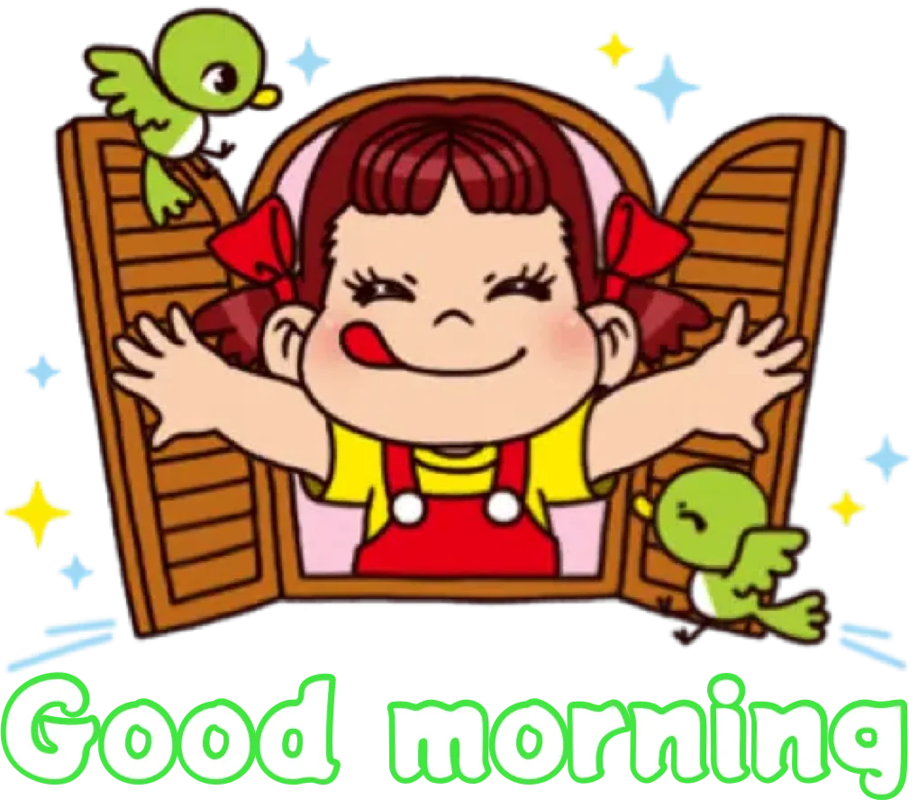 Cheerful Good Morning Clipart with Playful Birds and Smiling Child