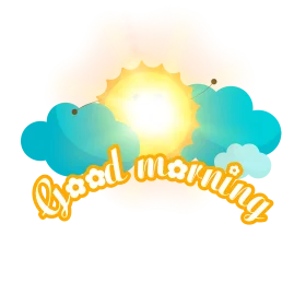 Cheerful Good Morning Sunrise Clipart with Fluffy Turquoise Clouds
