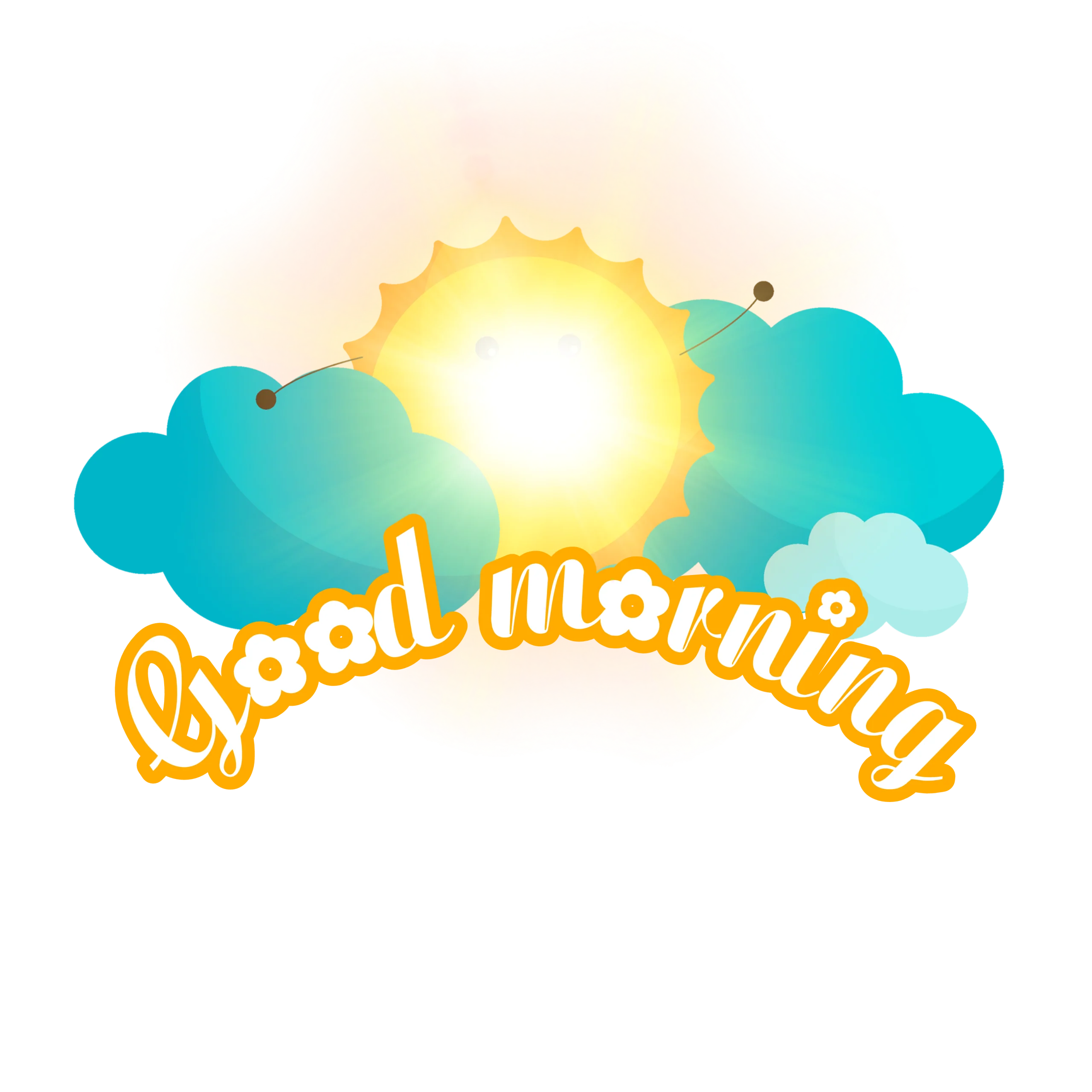 Cheerful Good Morning Sunrise Clipart with Fluffy Turquoise Clouds