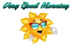 Cheerful Sunshine Good Morning Clipart with Stylish Sunglasses and Greeting