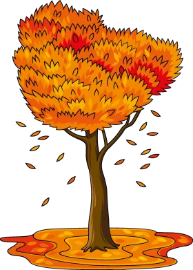 Autumn Blaze: Fiery Seasonal Tree Clipart Illustration with Falling Leaves