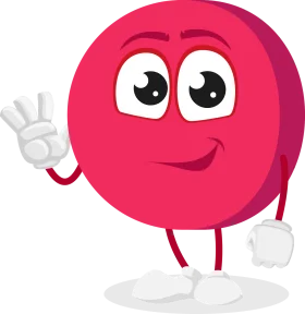Cheerful Bright Red Cartoon Circle Character Waving Friendly Clipart Illustration