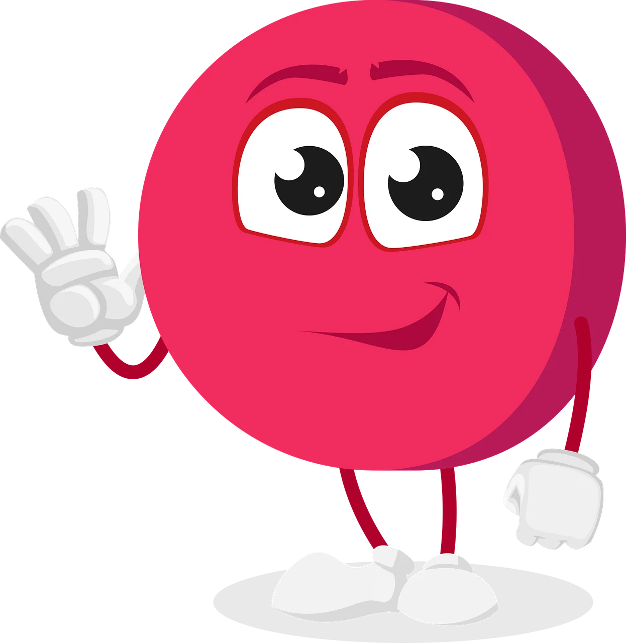 Cheerful Bright Red Cartoon Circle Character Waving Friendly Clipart Illustration