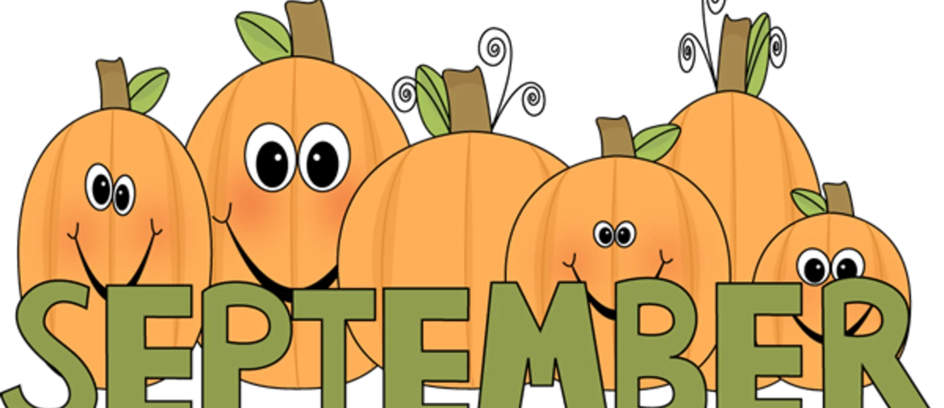 Cheerful Cartoon Pumpkin Characters Spelling Out September Seasonal Clipart