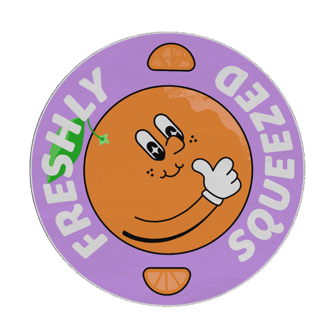 Cheerful Orange Smiley Face Clipart with Playful Thumbs-Up Gesture on Purple Background