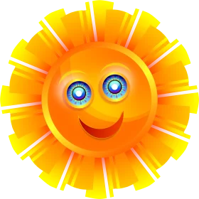 Cheerful Radiant Sunshine Cartoon Clipart with Expressive Blue Eyes and Warm Smile