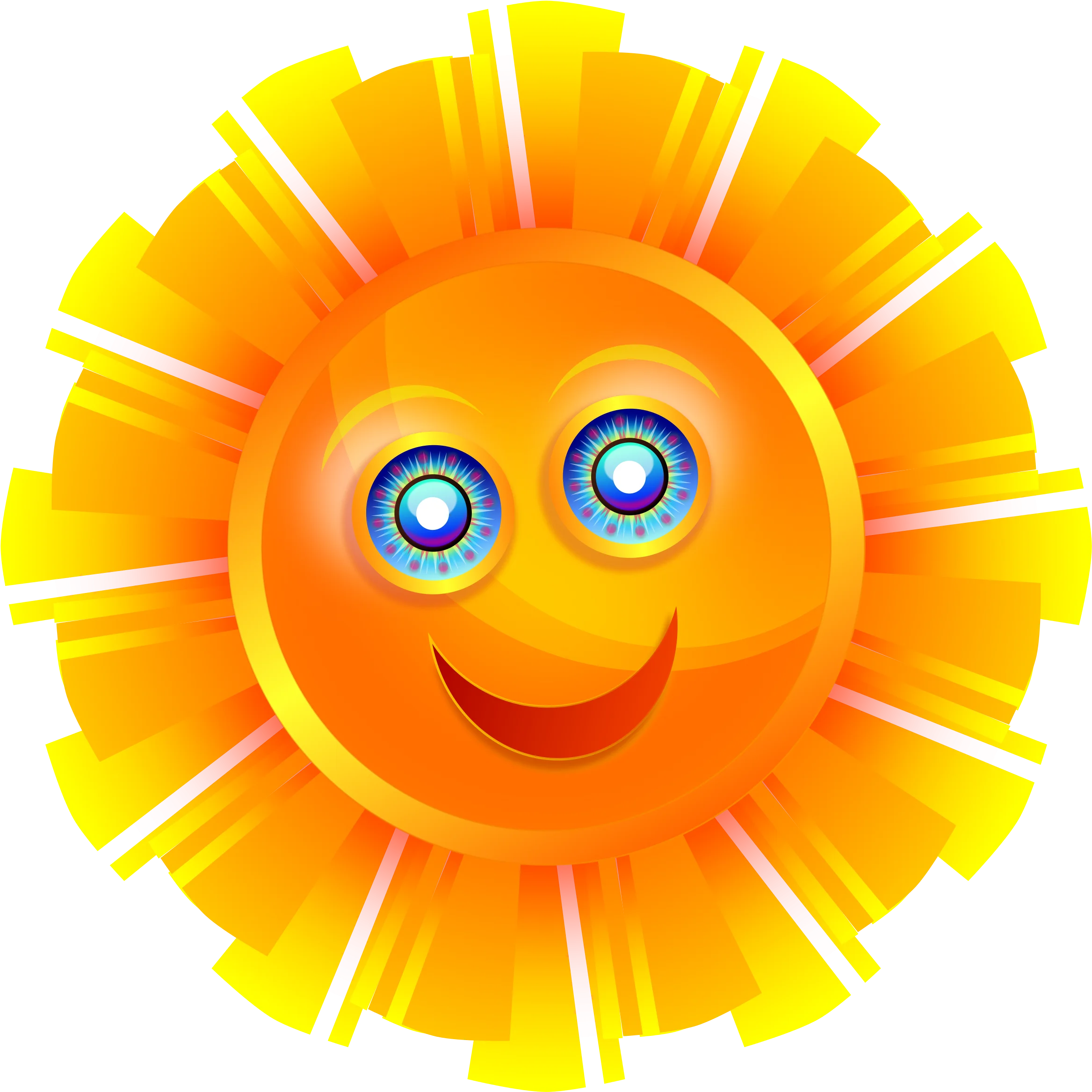 Cheerful Radiant Sunshine Cartoon Clipart with Expressive Blue Eyes and Warm Smile