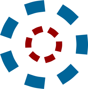 Dynamic Circular Arrangement of Blue and Red Geometric Clipart Design