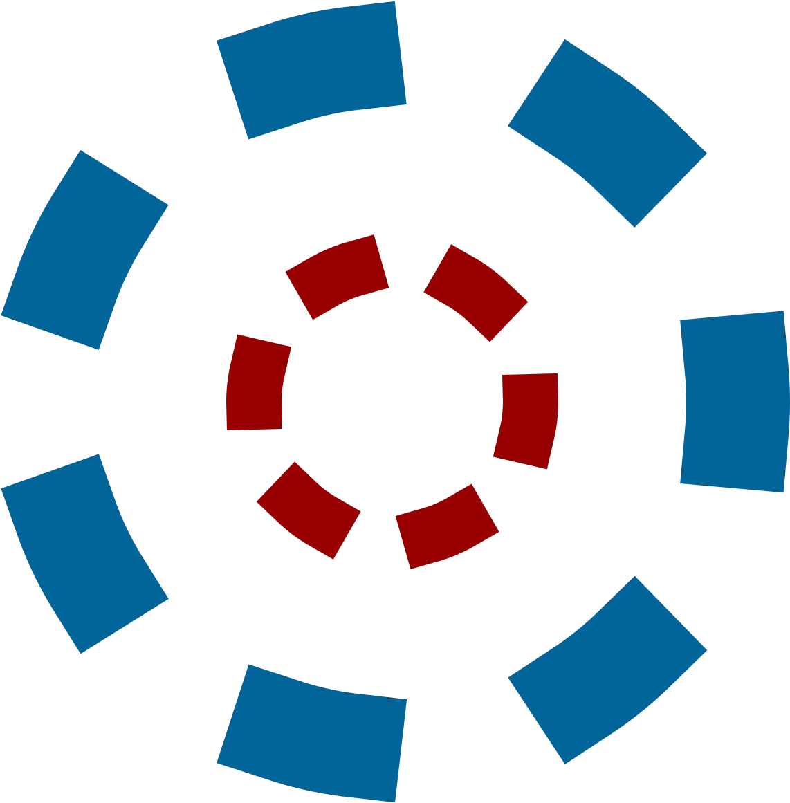 Dynamic Circular Arrangement of Blue and Red Geometric Clipart Design