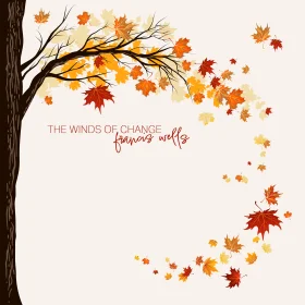 Elegant Autumn Tree Clipart with Swirling Maple Leaves and Soft Seasonal Palette