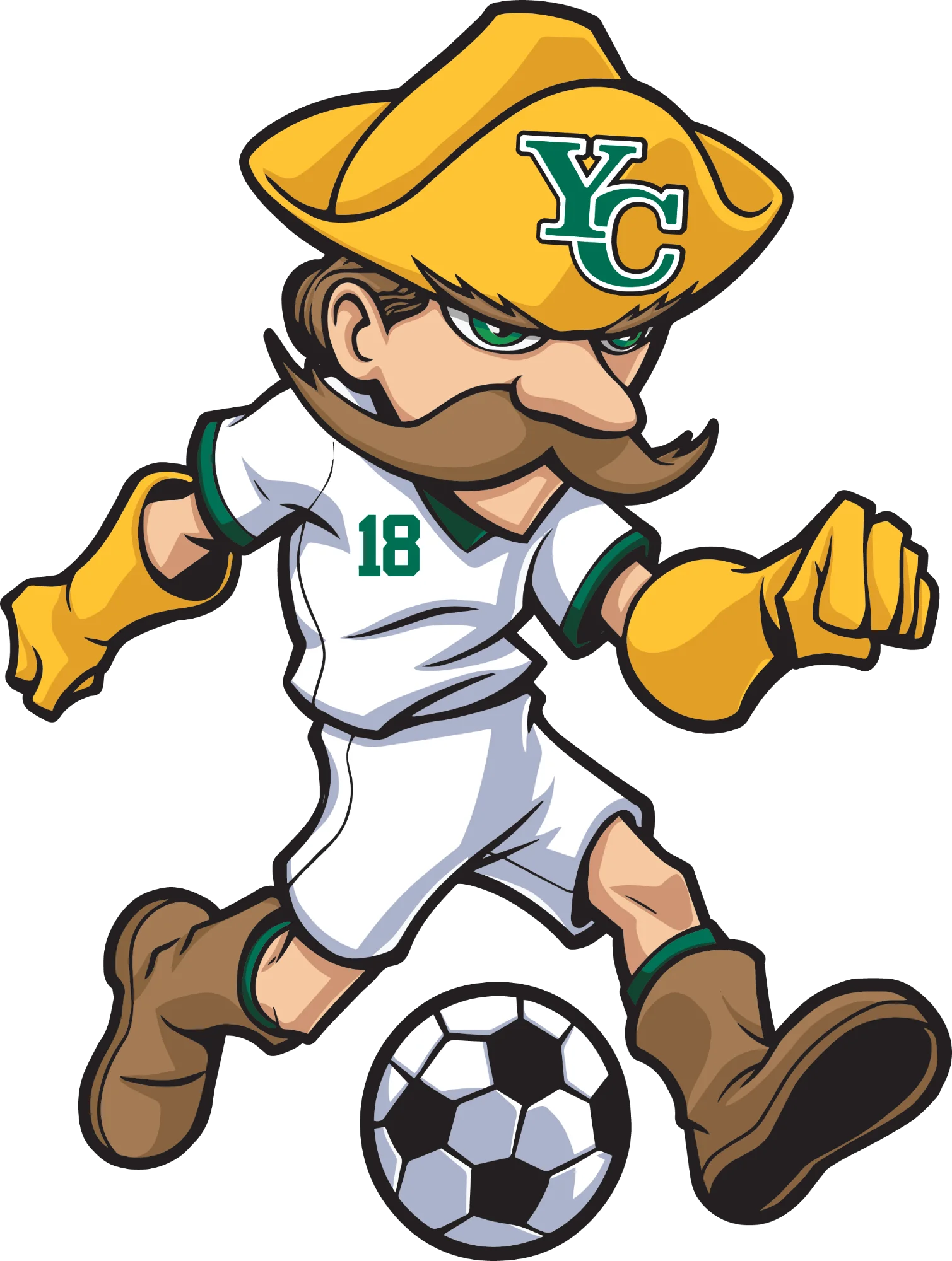 Energetic YC Soccer Player Clipart: Mustached Athlete in Dynamic Pose