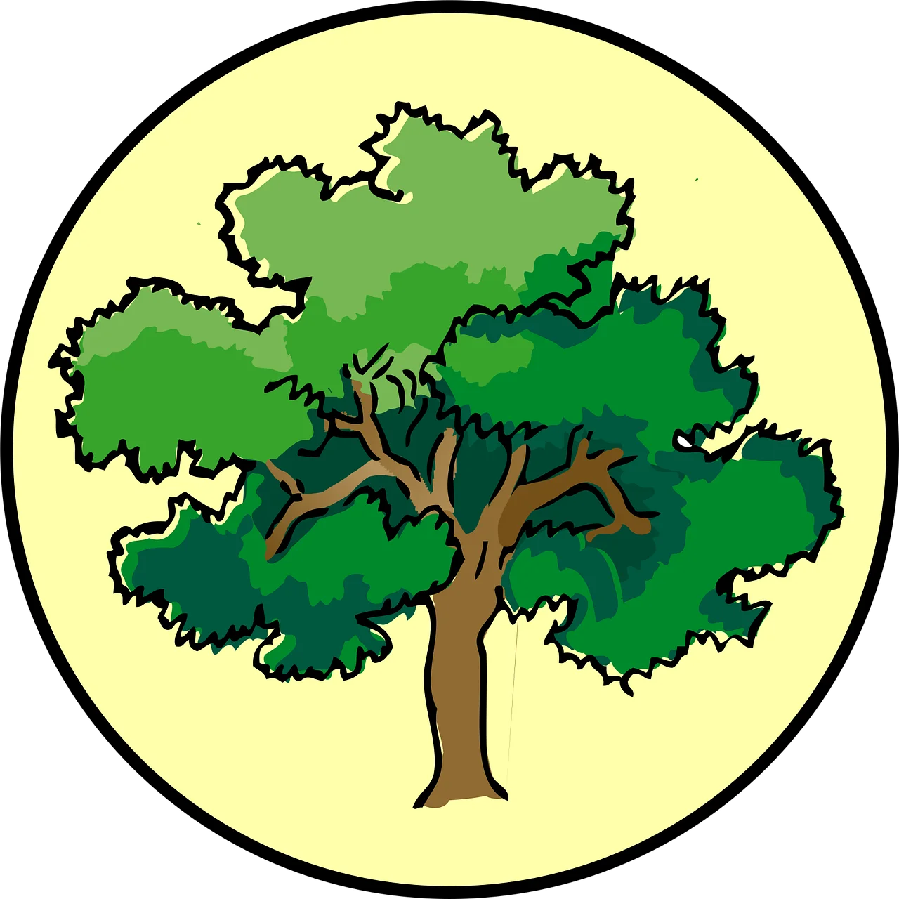 Lush Green Tree Clipart Illustration with Soft Yellow Background