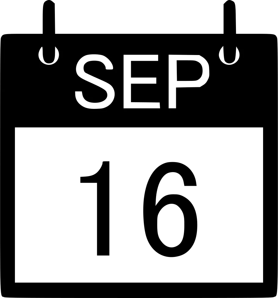 Minimalist September 16th Calendar Clipart Design in Bold Black and White