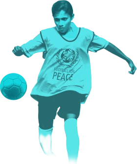 Soccer Player in Monochromatic Teal Peace-Themed Sports Clipart Design