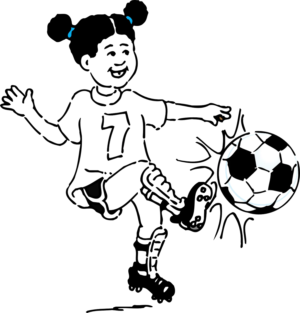 Young Soccer Player Clipart: Energetic Girl Kicking Soccer Ball with Enthusiasm