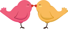 Adorable Lovebirds Clipart - Charming Pink and Yellow Cartoon Birds Kissing