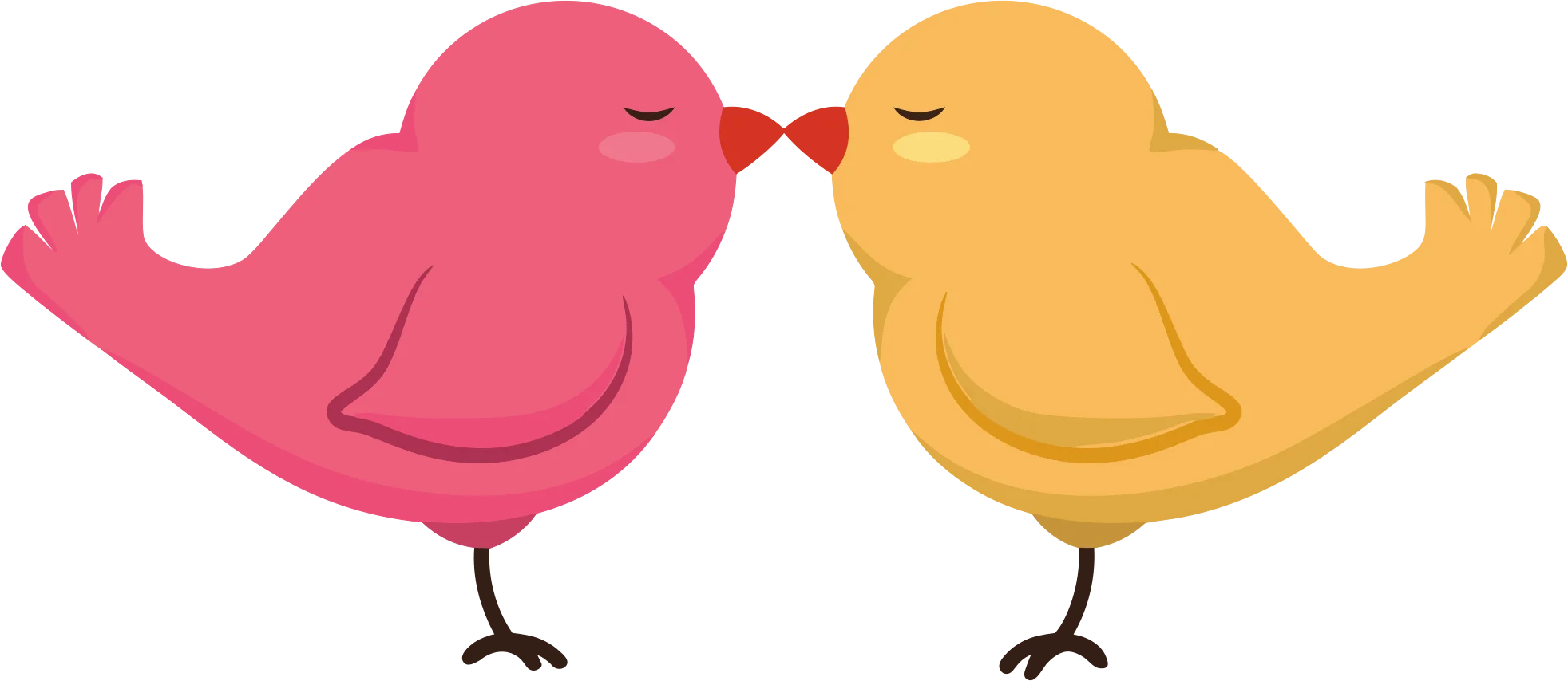 Adorable Lovebirds Clipart - Charming Pink and Yellow Cartoon Birds Kissing