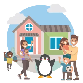 Cheerful Family Moving Day Cartoon Clipart Illustration with Playful Elements