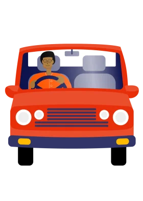 Cheerful Red SUV Clipart with Smiling Driver on a Journey