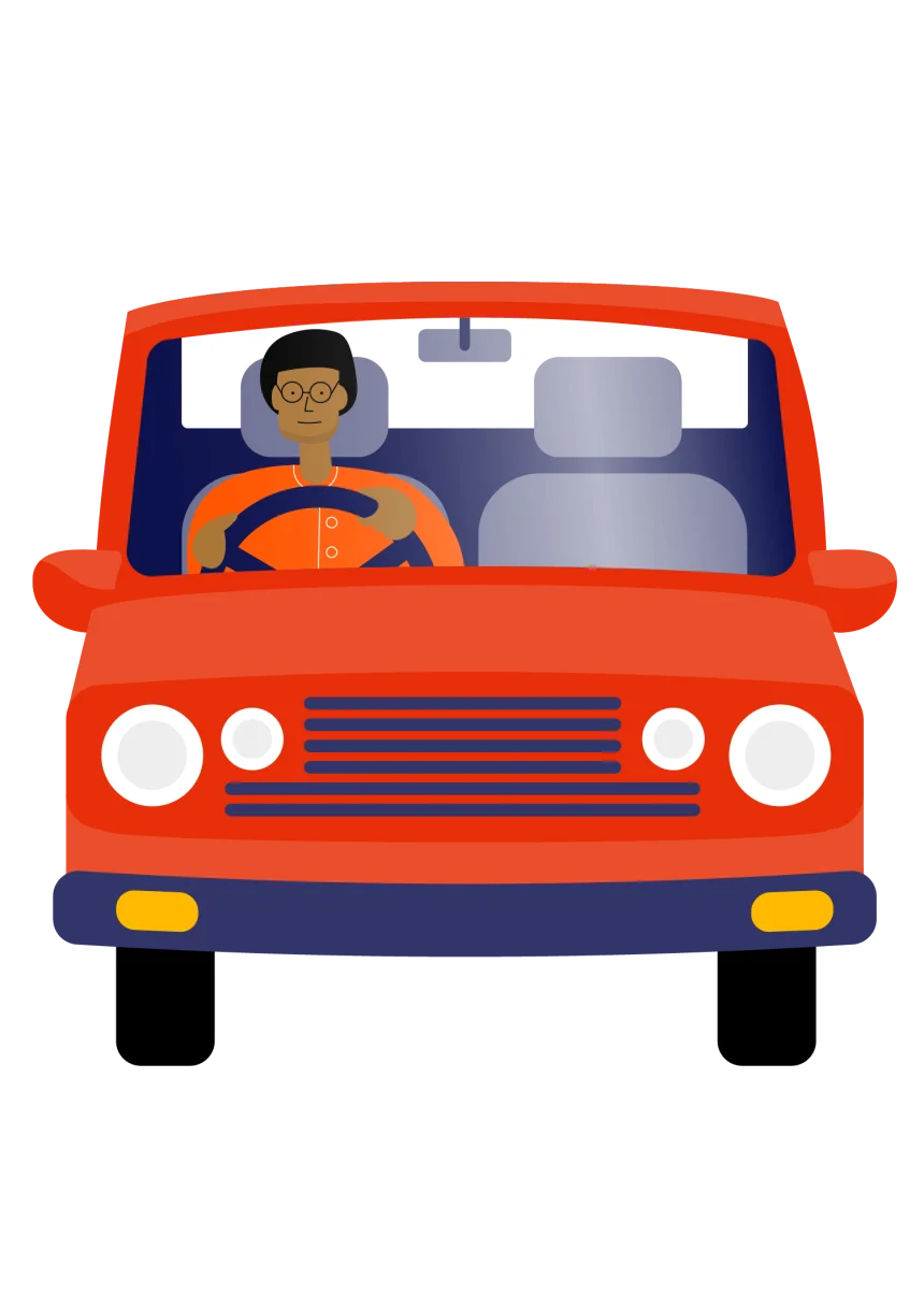 Cheerful Red SUV Clipart with Smiling Driver on a Journey