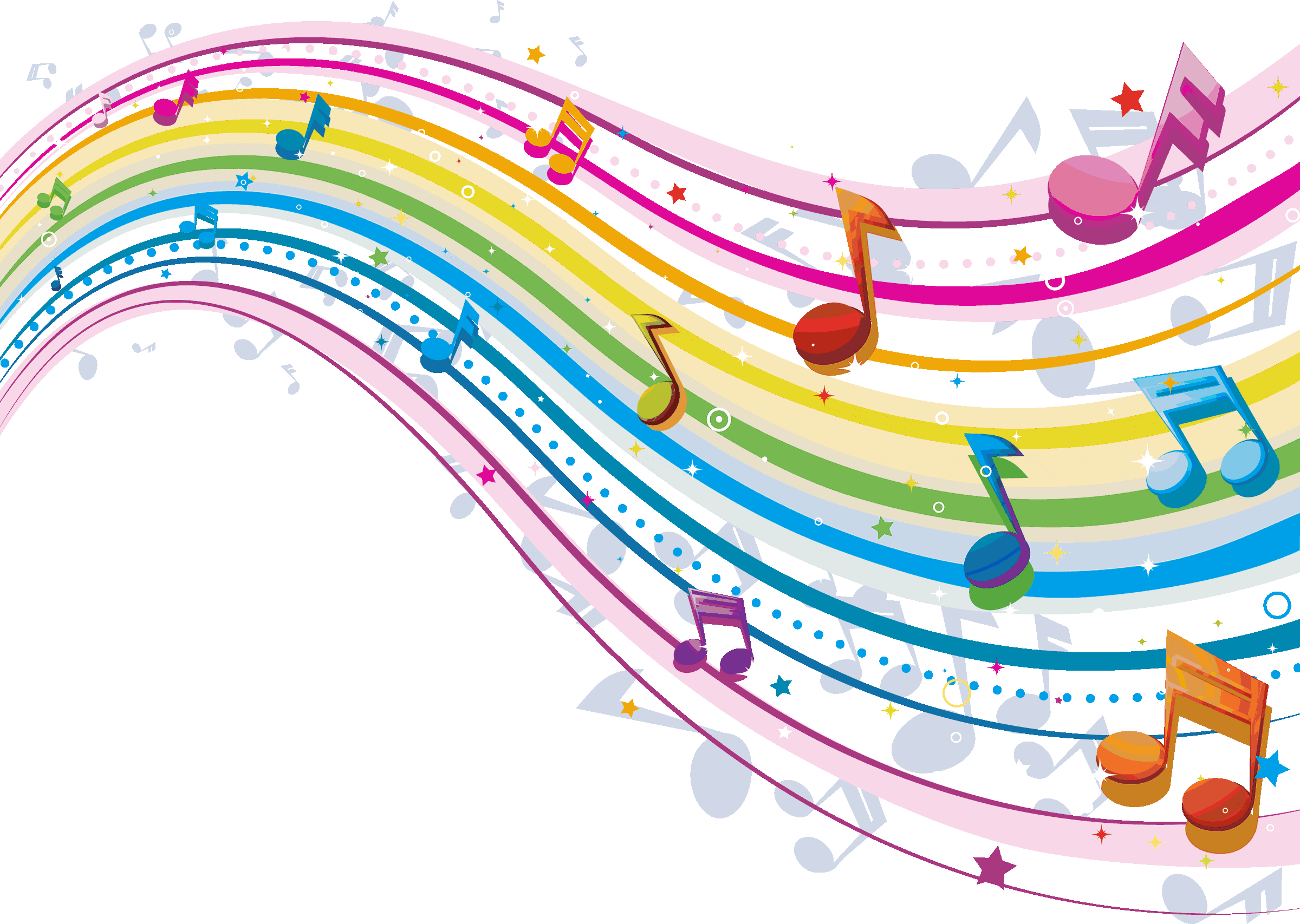 Colorful Musical Notes Dancing on Rhythmic Rainbow Waves Clipart Design