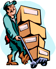 Efficient Mover Transporting Stacked Cardboard Boxes with Hand Truck Clipart Illustration