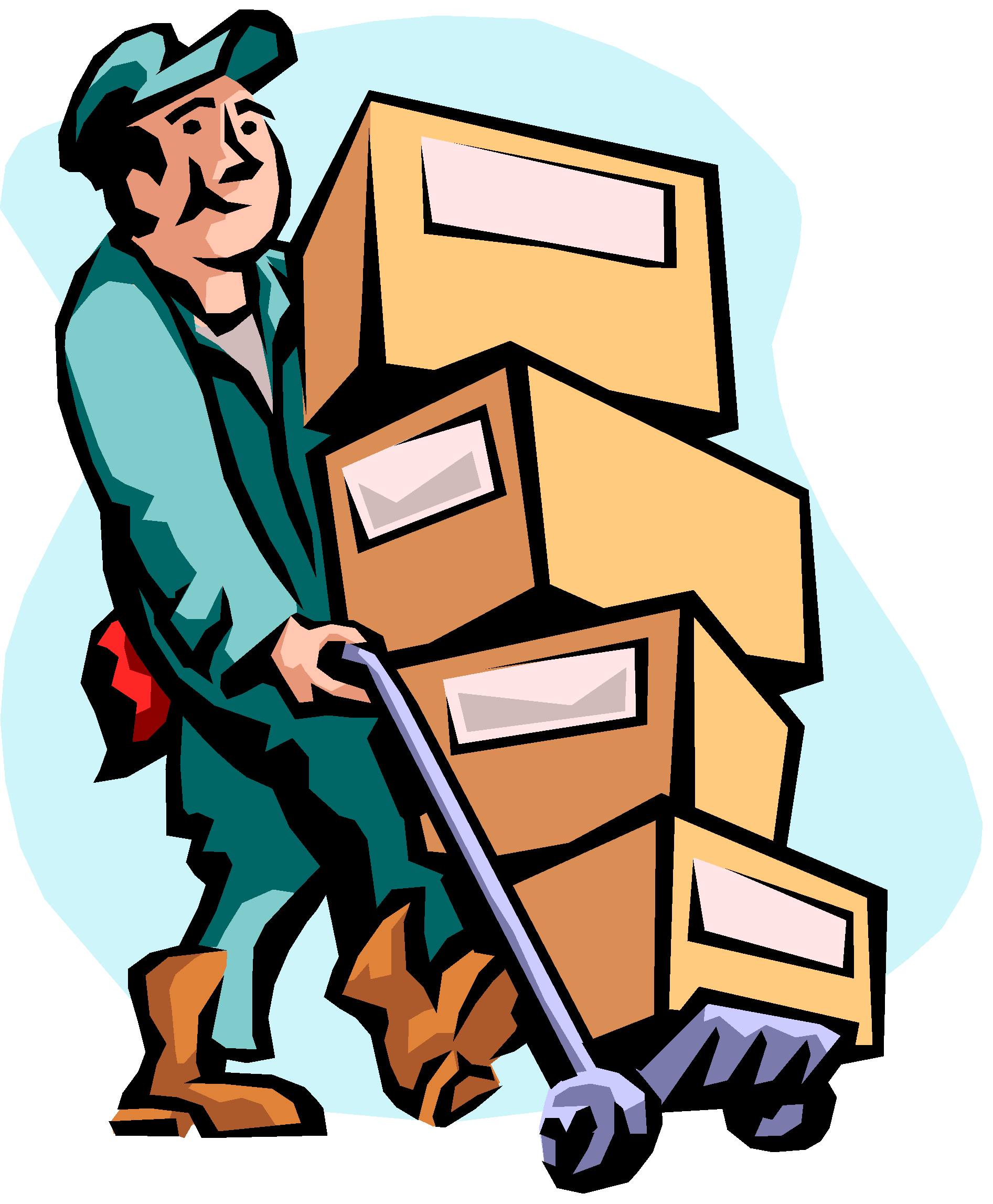 Efficient Mover Transporting Stacked Cardboard Boxes with Hand Truck Clipart Illustration