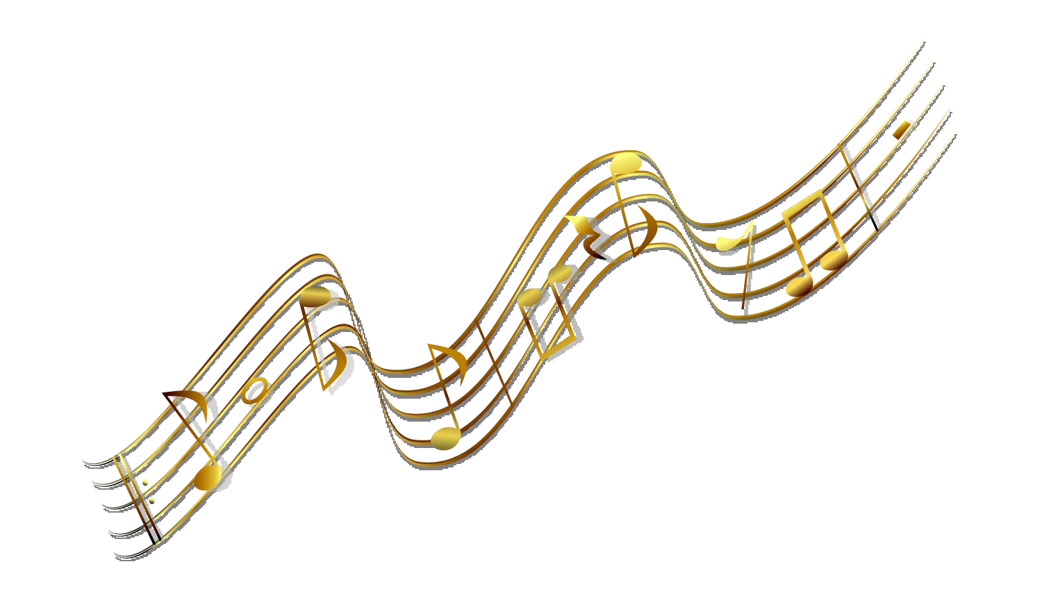 Elegant Golden Musical Notes Flowing Clipart with Dynamic Wave Design