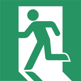 Emergency Exit Sign Clipart Showing Stylized Running Figure Escaping Door