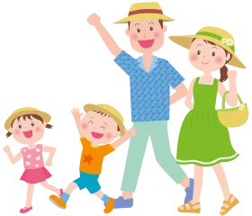 Happy Family Vacation Clipart: Joyful Parents and Children Traveling Together