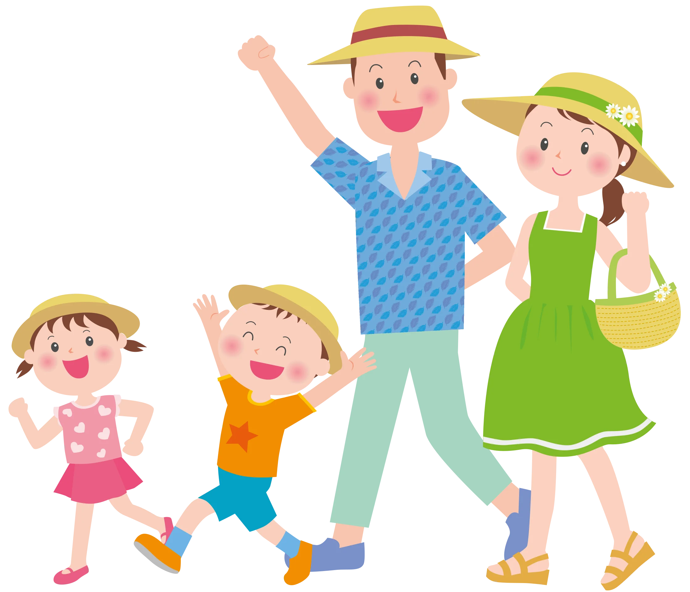 Happy Family Vacation Clipart: Joyful Parents and Children Traveling Together