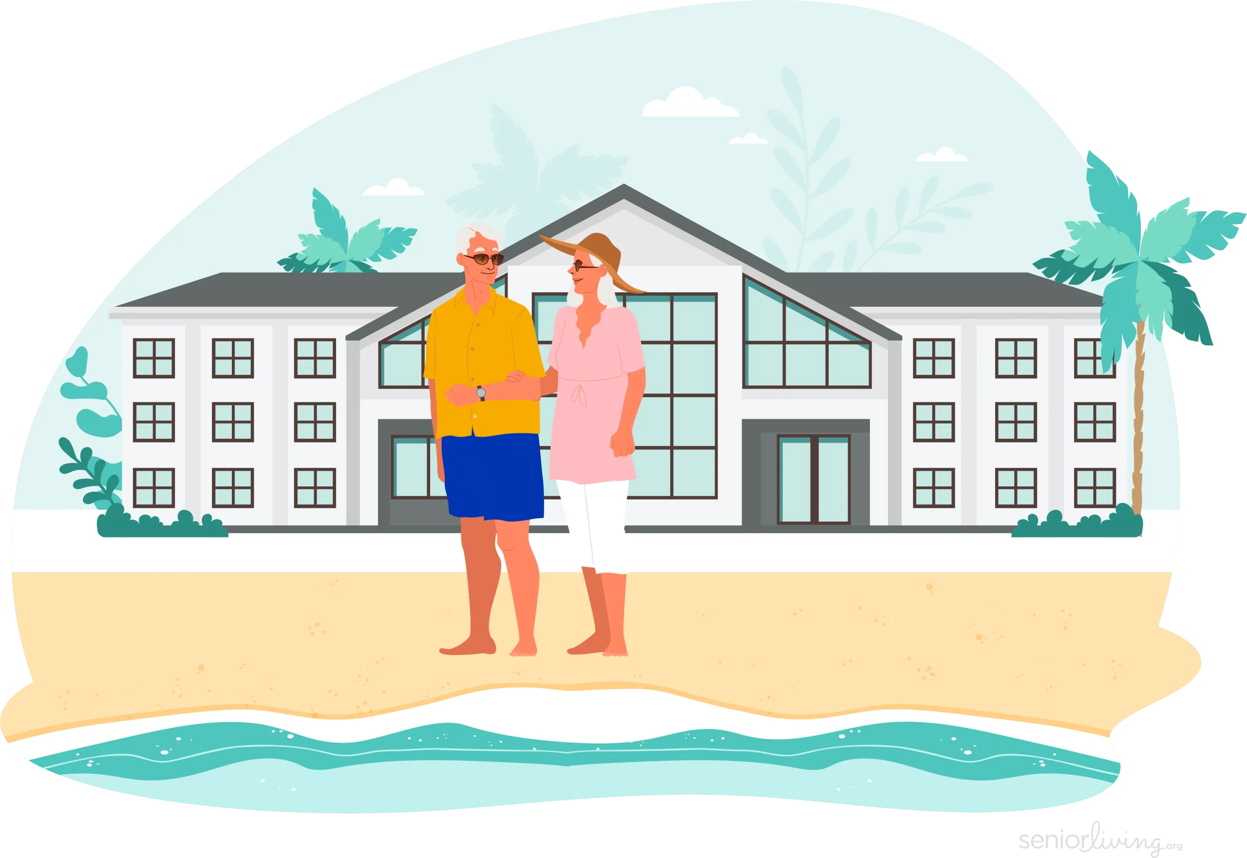 Illustrated Clipart Scene of Residential Moving Day with Tropical Backdrop