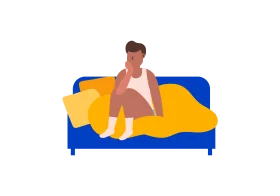 Melancholy Morning: A Solitary Figure on Blue Sofa Clipart Illustration