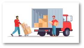 Professional Logistics Workers Loading Boxes onto Delivery Truck Clipart Scene
