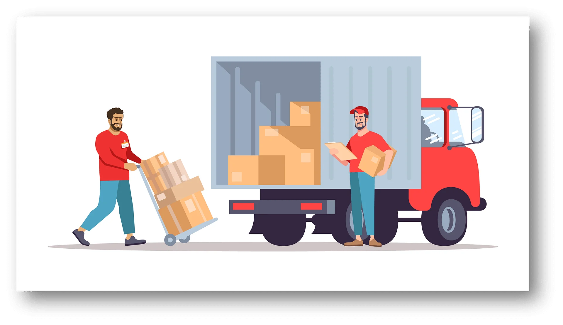 Professional Logistics Workers Loading Boxes onto Delivery Truck Clipart Scene