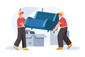 Professional Movers Lifting Sofa Furniture - Relocation Clipart Illustration