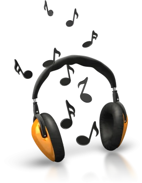 Rhythmic Harmony: Dynamic Musical Headphones Clipart with Floating Notes